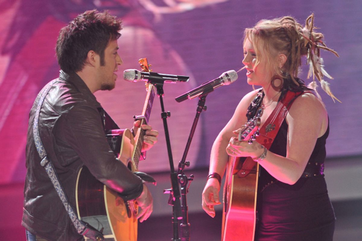 Lee DeWyze and Crystal Bowersox perform a duet on Tuesday night's "American Idol"    