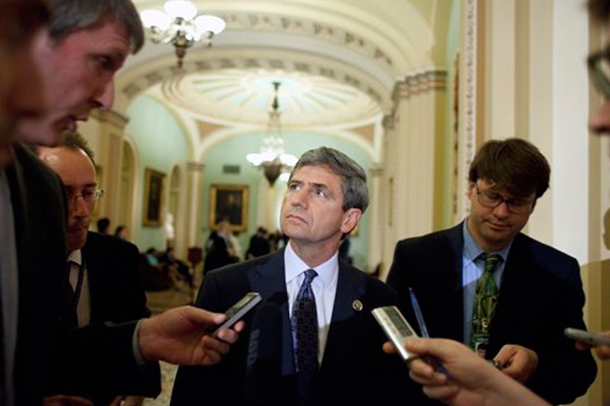 Rep. Joseph Sestak (D-Pa.) talks to reporters on Capitol Hill on Tuesday.