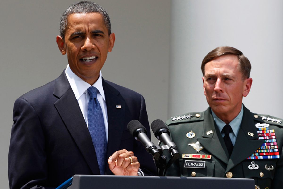 President Obama announces that Gen. David Petraeus (R) will replace Gen. Stanley McChrystal as his top commander in Afghanistan.   