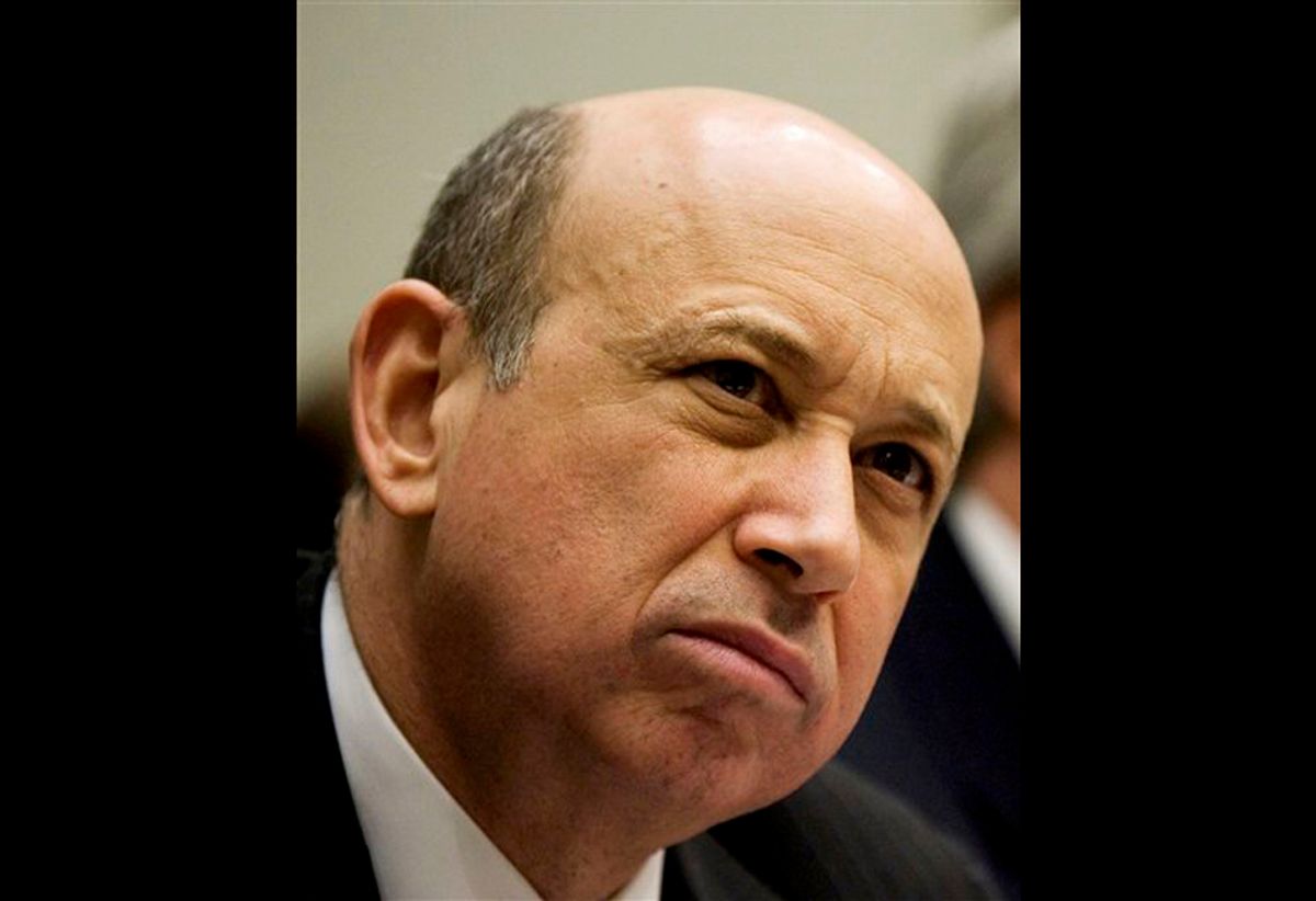 FILE - In this Feb. 11, 2009 file photo, Goldman Sachs & Co. Chief Executive Officer Lloyd Blankfein, testifies on Capitol Hill in Washington before the House Financial Services Committee. The government has accused Goldman Sachs & Co. of defrauding investors by failing to disclose conflicts of interest in mortgage investments it sold as the housing market was faltering. (AP Photo/Manuel Balce Ceneta, file)           (Manuel Balce Ceneta)
