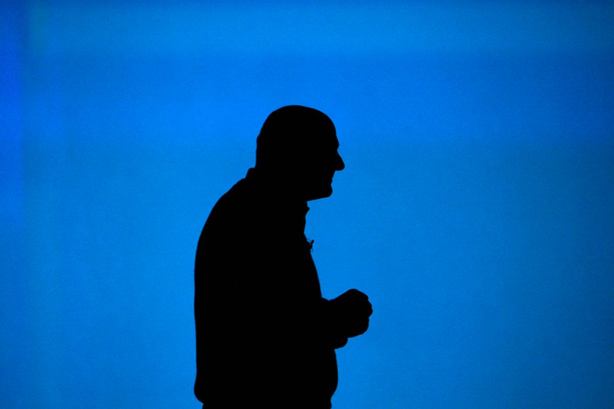 Microsoft CEO Steve Ballmer is silhouetted as he watches a presentation during his keynote speech before the 2010 International Consumer Electronics Show (CES) in Las Vegas January 6, 2010. The show runs January 7-10.  REUTERS/Mario Anzuoni   (UNITED STATES - Tags: BUSINESS)  (Â© Mario Anzuoni / Reuters)