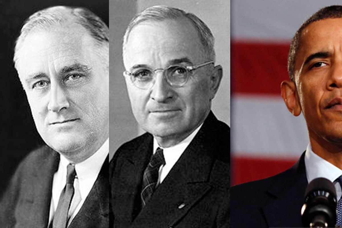 Franklin Delano Roosevelt, Harry Truman and Barack Obama