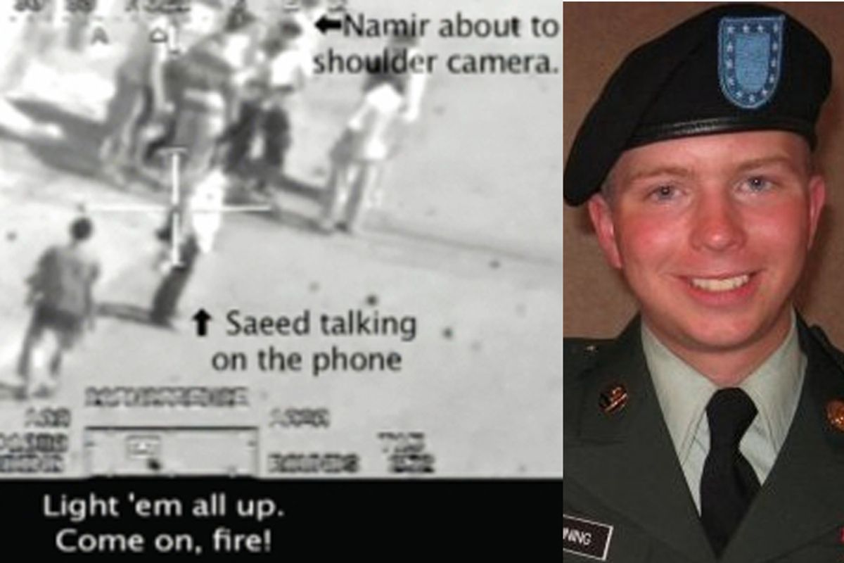 Bradley Manning and a still from the Apache helicopter attack that appeared on WikiLeaks.
