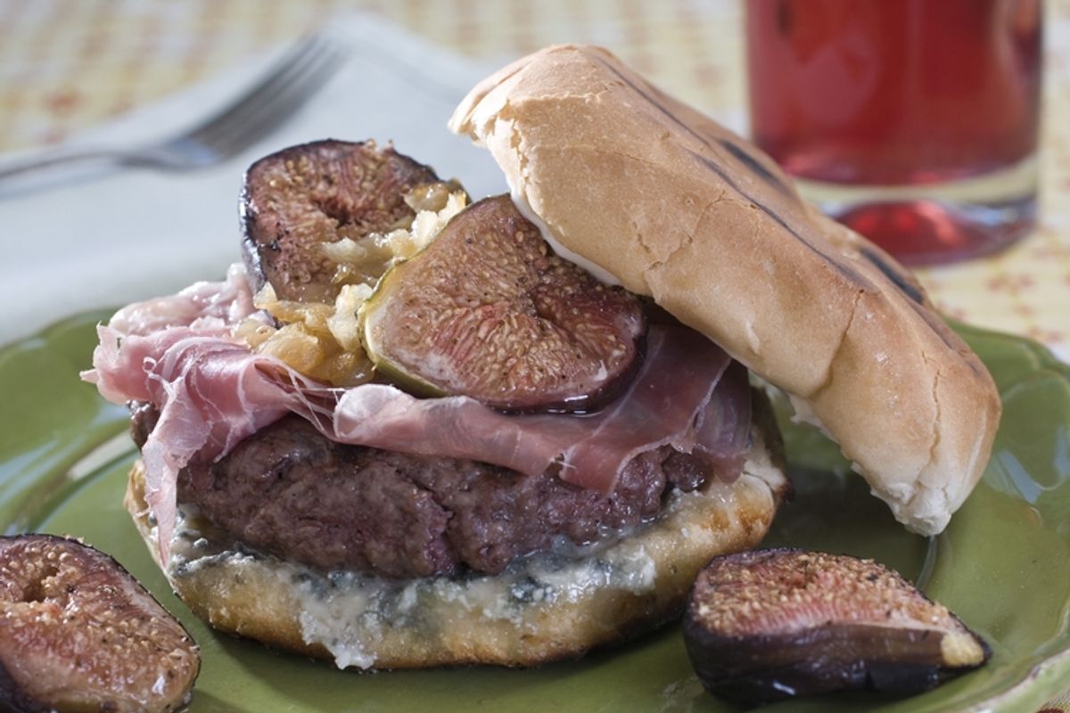 The Barcelona burger is seen in this July 2, 2010 photo. Contrasting flavors that all balance out is the aim of this burger from chef Daisy Martinez. (AP Photo/Larry Crowe) (AP)