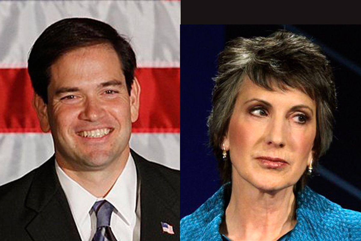 Republican Senate candidates Marco Rubio and Carly Fiorina