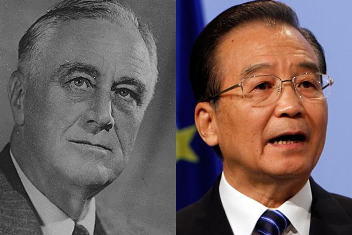 Former U.S. president Franklin Delano Roosevelt and China's Prime Minister Wen Jiabao