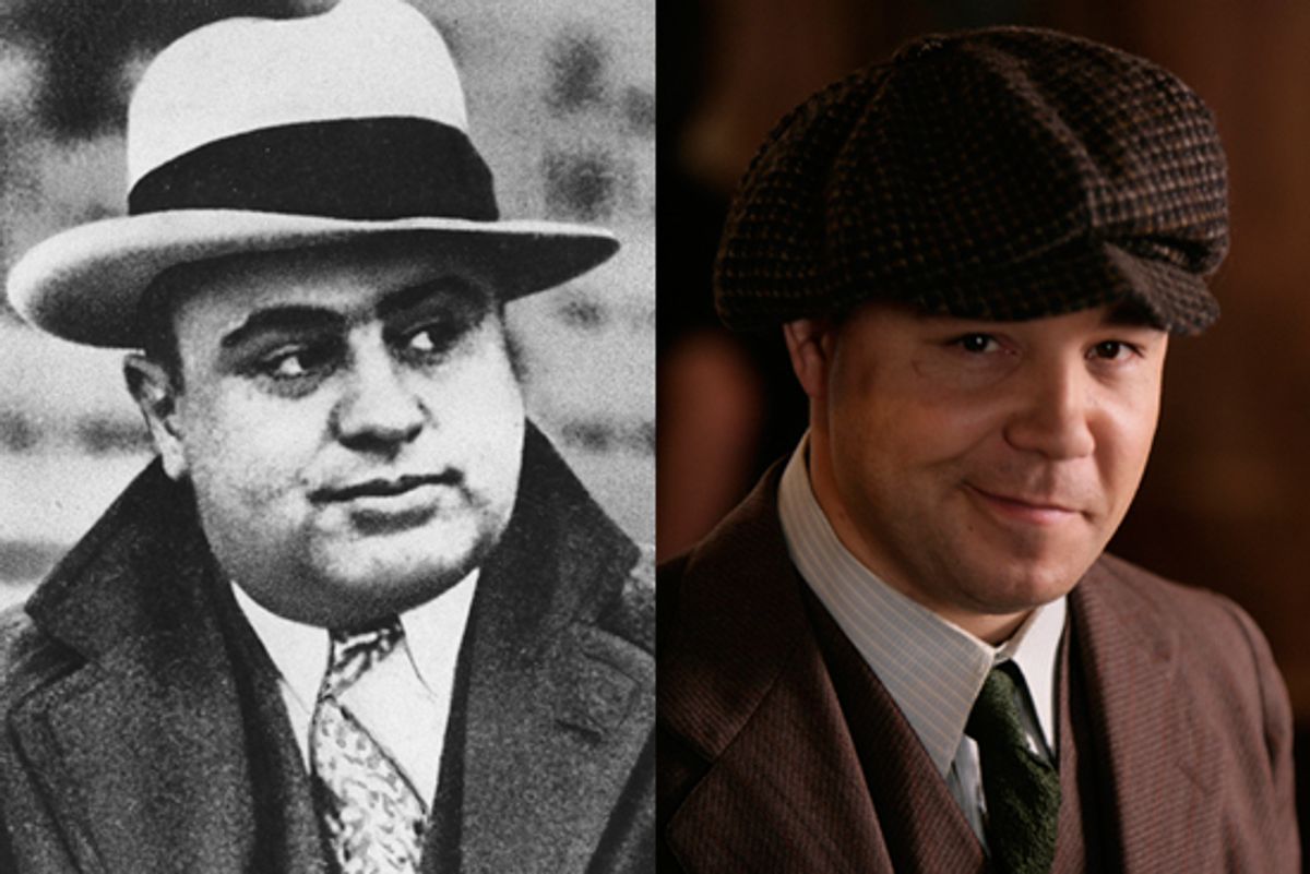 Left: Chicago mobster Al Capone. Right: Stephen Graham as Al Capone in "Boardwalk Empire"