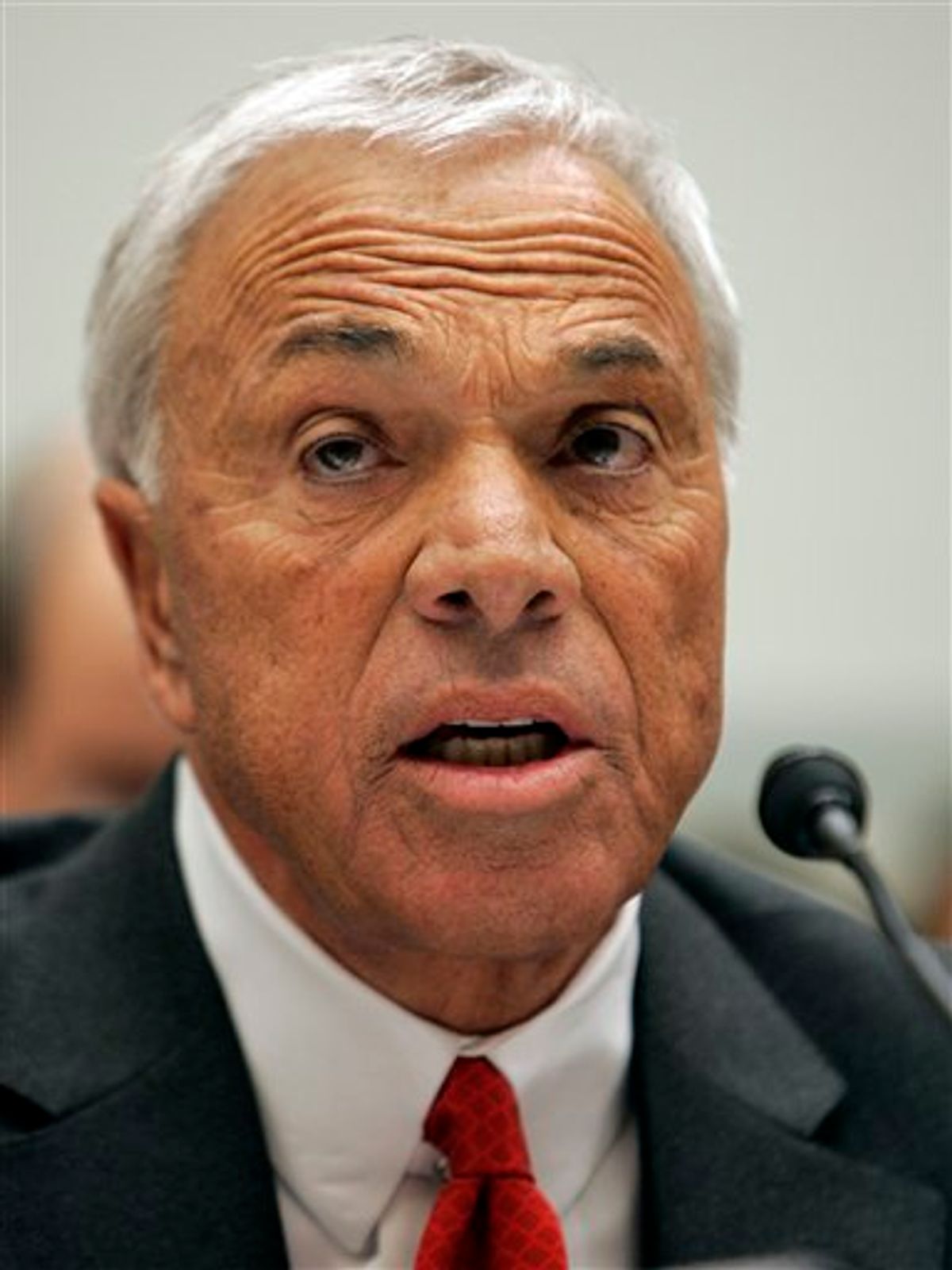FILE - This March 7, 2008 file photo shows Angelo Mozilo, founder and former CEO of Countrywide Financial Corporation, testifying before the House Oversight and Government Reform Committee hearing on Capitol Hill in Washington.  A judge ruled Friday Oct. 8, 2010 that federal regulators in an upcoming trial can use a message written by Mozilo, in which he called himself a "magnet" for prosecution. (AP Photos/Susan Walsh, File) (AP)