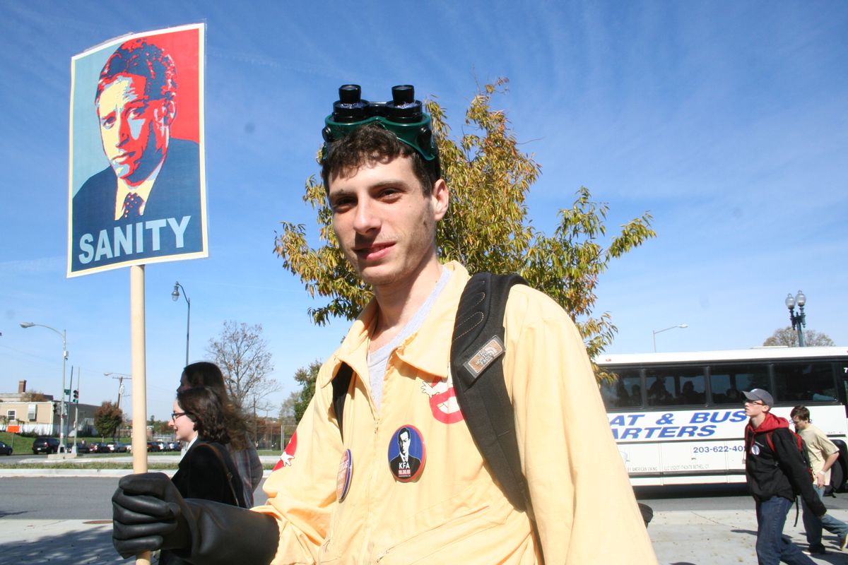 A University of Massachusetts student on the author's bus from New York City to DC to attend the Rally to Restore Sanity.