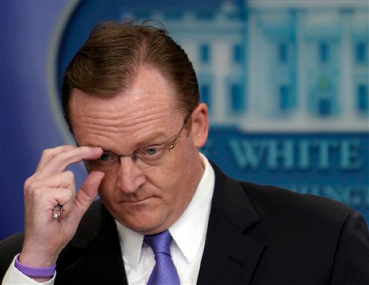 FILE - In this Aug. 30, 2010 file photograph, White House Press Secretary Robert Gibbs speaks during the daily briefing at the White House in Washington. Gibbs said Monday, Sept. 13, 2010, the Obama administration hopes the top House Republican was serious in expressing support for renewing tax cuts for the middle class, adding that GOP hopes to also extend reductions for the rich lack common sense. (AP Photo/Susan Walsh, file) (AP)