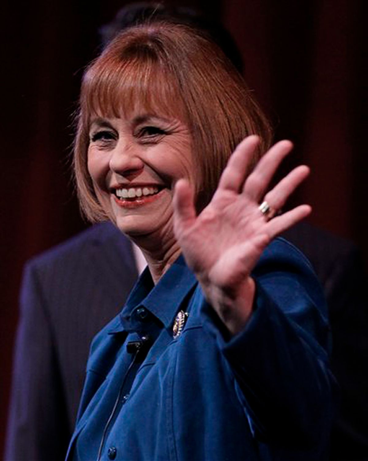 FILE - In this Sept. 23, 2010 file photo, Nevada Republican Senate candidate Senate Sharron Angle acknowledges supporters as she walks on stage for a candidate forum, at Faith Lutheran High School in Las Vegas. (AP Photo/Julie Jacobson, File) (Julie Jacobson)