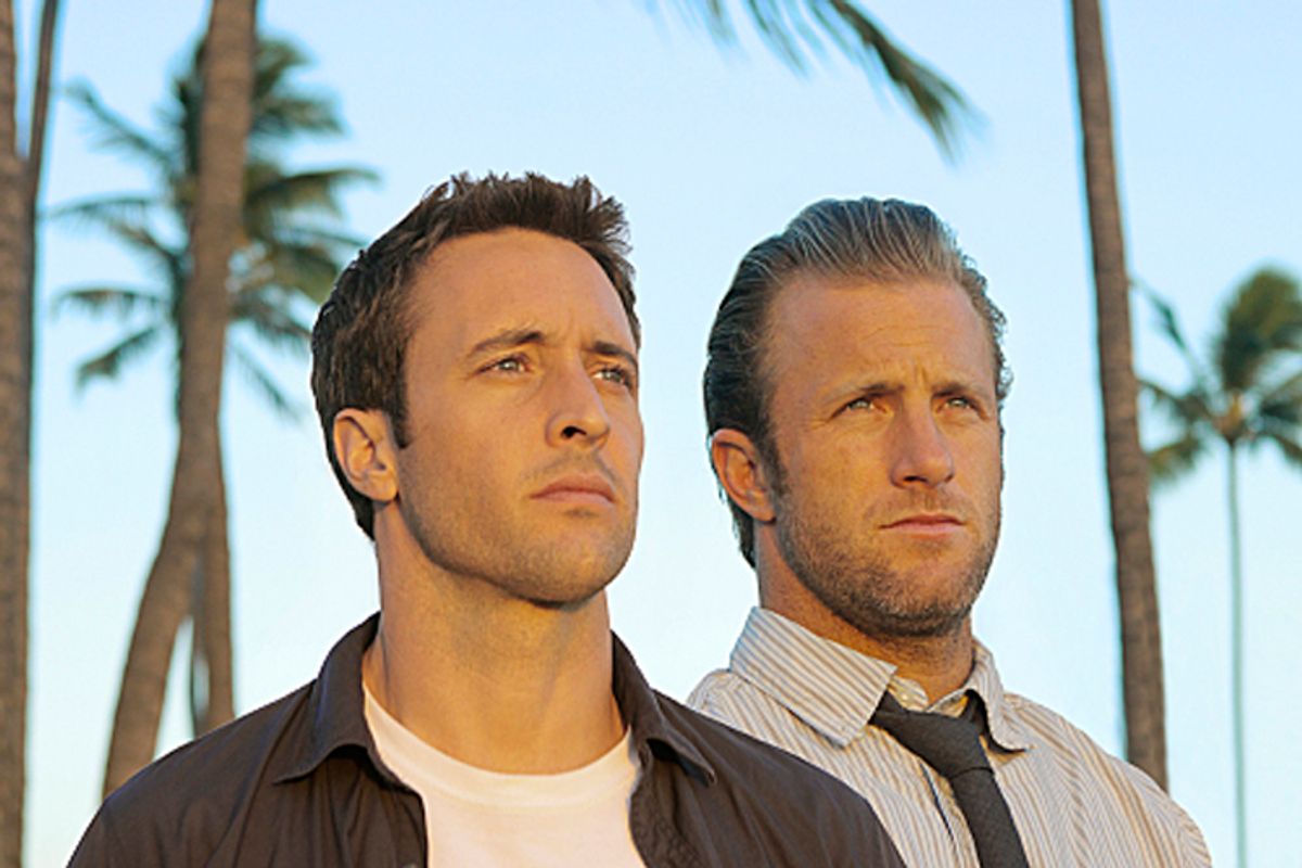 HAWAII FIVE-O is a contemporary take on the classic drama series about a new elite federalized task force whose mission is to wipe out the crime that washes up on the Islands' sun-drenched beaches.   Left to right: Alex O'Loughlin plays Detective Steve McGarrett and Scott Caan plays Detective Danny âDanno" Williams
Photo: Mario Perez/CBS
Â©2010 CBS Broadcasting Inc. All Rights Reserved. (Mario Perez)