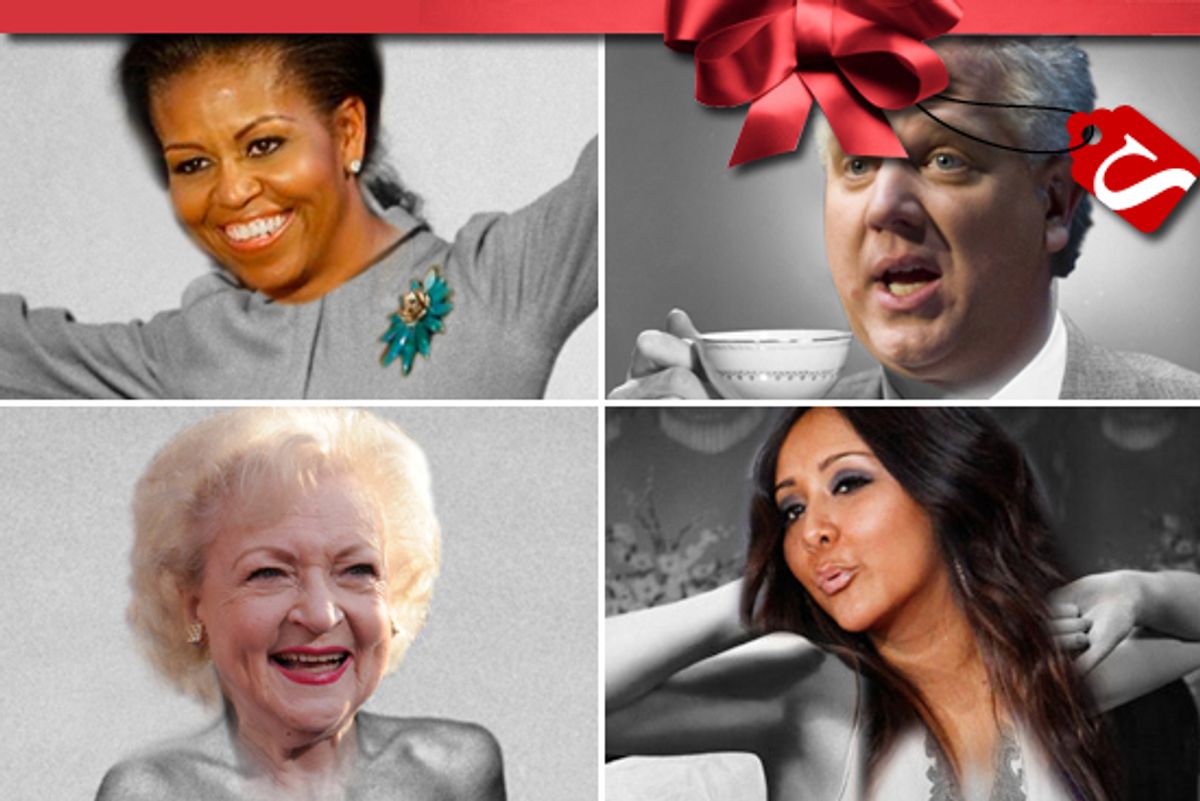 Clockwise from top left: First lady Michelle Obama, Glenn Beck, Snooki and Betty White 