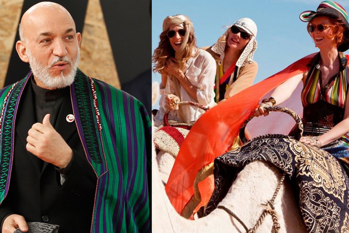 Hamid Karzai (left) and the ladies of "Sex and the City 2"