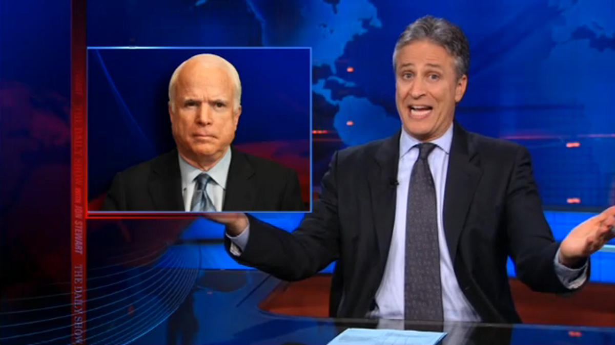 Jon Stewart discussing McCain on Monday's episode of "The Daily Show"