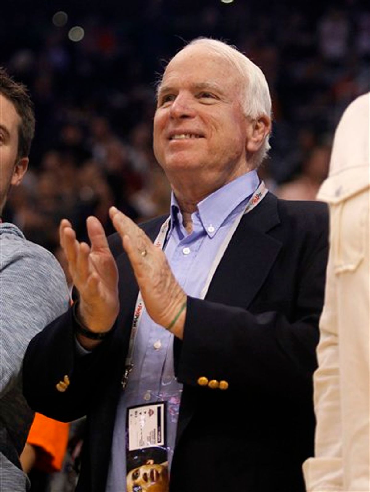 Arizona Senator John McCain reacts during NBA basketball game between the Los Angeles Clippers and Phoenix Suns on Friday, Nov. 26, 2010, in Phoenix.  (AP Photo/Rick Scuteri) (AP)