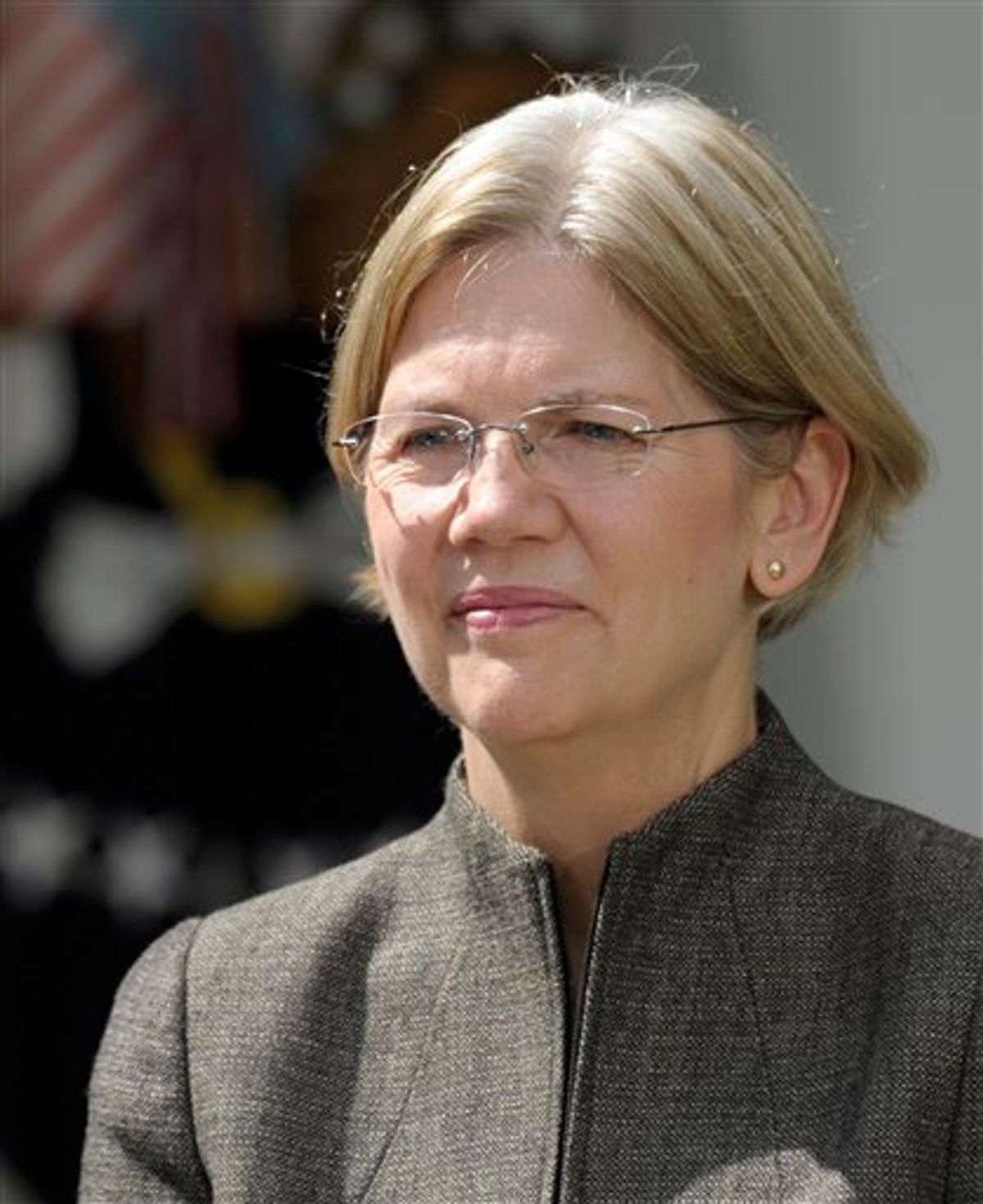 Elizabeth Warren is seen in the Rose Garden of the White House in Washington, Friday, Sept. 17, 2010, where President Barack Obama announces that she will head the Consumer Financial Protection Bureau. (AP Photo/Susan Walsh) (AP)
