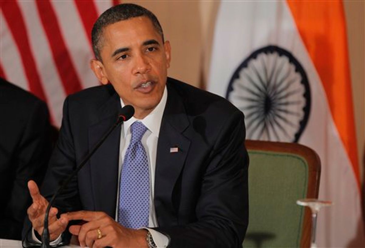 U.S. President Barack Obama holds a roundtable discussion with CEO's and business leaders in Mumbai, India, Saturday, Nov. 6, 2010. (AP Photo/Charles Dharapak) (AP)
