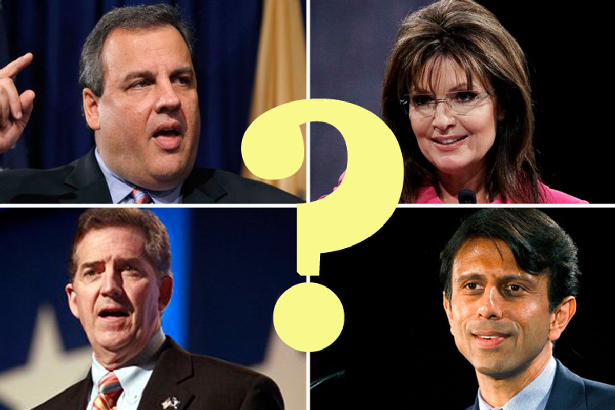 Clockwise from upper left: Chris Christie, Sarah Palin, Bobby Jindal and Jim DeMint