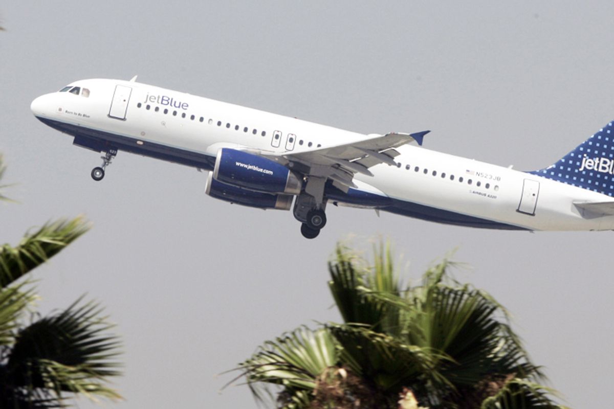 A JetBlue Airbus A320 takes off from Bob Hope Airport in Burbank, Calif.