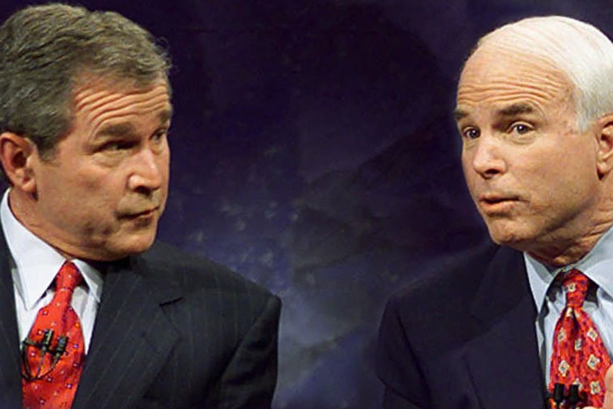 George W. Bush and John McCain at a debate during their bitter campaign for the 2000 Republican presidential nomination
