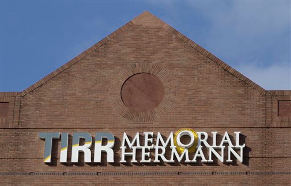 A roofline of Houston's TIRR Memorial Hermann Rehabilitation Hospital is shown Wednesday, Jan. 19, 2011.  U.S. Rep. Gabrielle Giffords is expected to be moved Friday to the Texas Medical Center hospital to begin the next phase of her recovery from a gunshot wound. (AP Photo/Pat Sullivan) (AP)