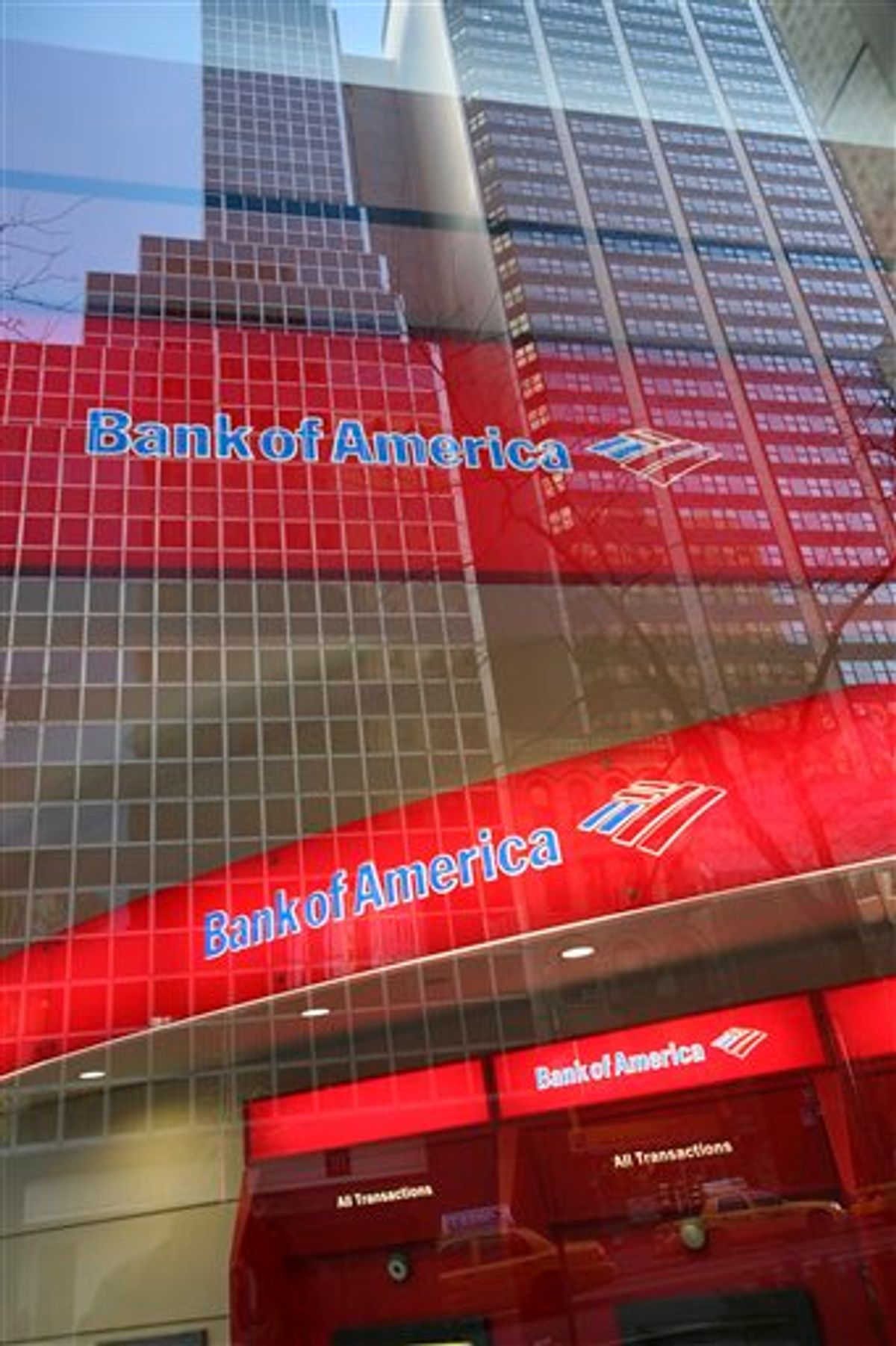 FILE - In this Jan. 25, 2009 file photo, a Bank of America branch office is shown in New York. Bank of America, Citi, Wells Fargo Bank, JPMorgan Chase and other  banks got together in 1997 and formed a private company called Mortgage Electronic Registry Systems Inc., or MERS. Its motto: "Process loans, not paperwork."(AP Photo/Mark Lennihan, file)  (AP)