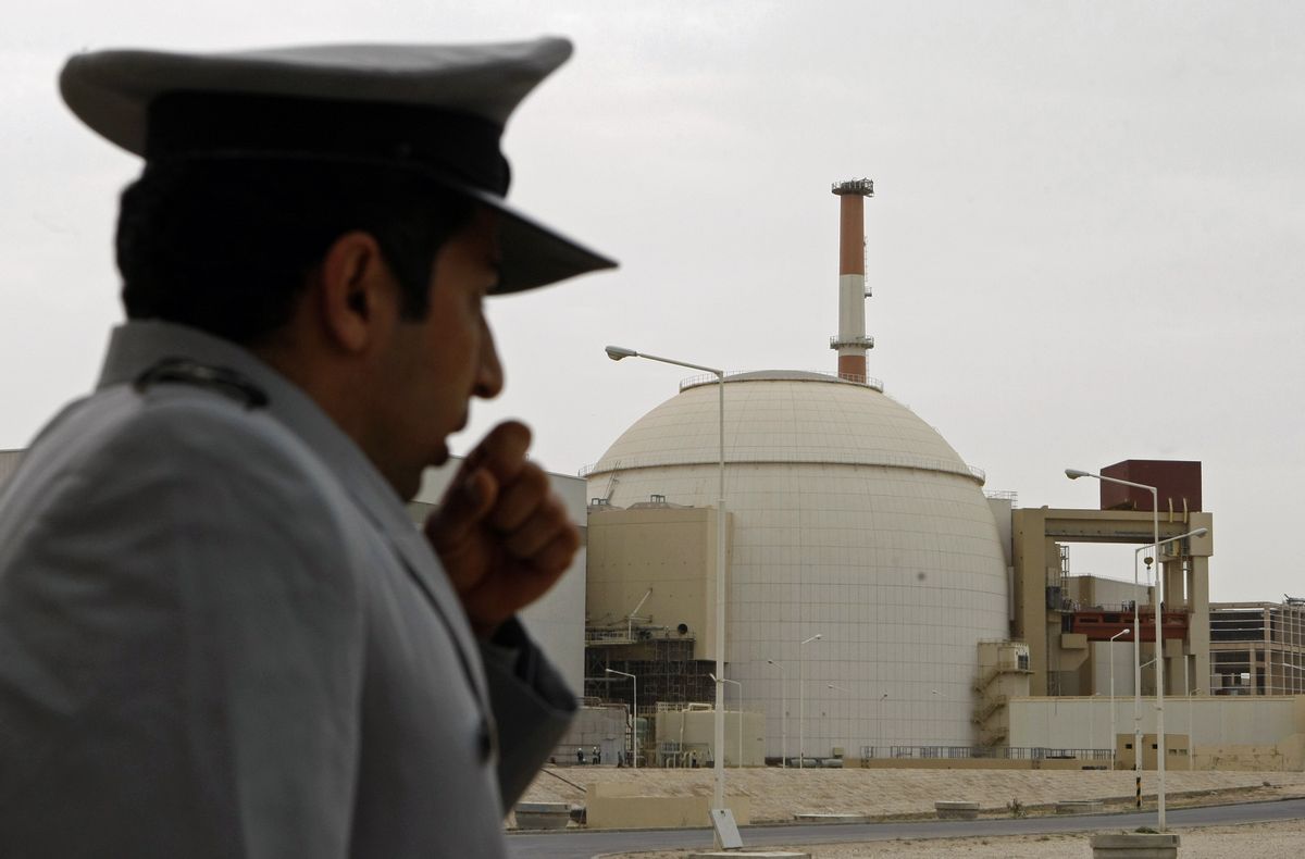 A guard outside a nuclear reactor in Bushehr, Iran. The nuclear power plant was built in cooperation with Russia.  (Behrouz Mehri)