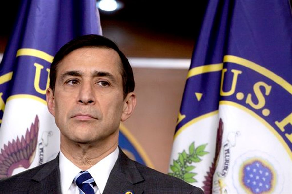FILE - In this March 2, 2010, file photo, Rep. Darrell Issa, R-Calif. takes part in a news conference on Capitol Hill in Washington. For an early idea of how the Democratic White House and emboldened House Republicans will get along next year, keep an eye on Vice President Joe Biden and California congressman Darrell Issa. (AP Photo/Harry Hamburg, File)   (AP)