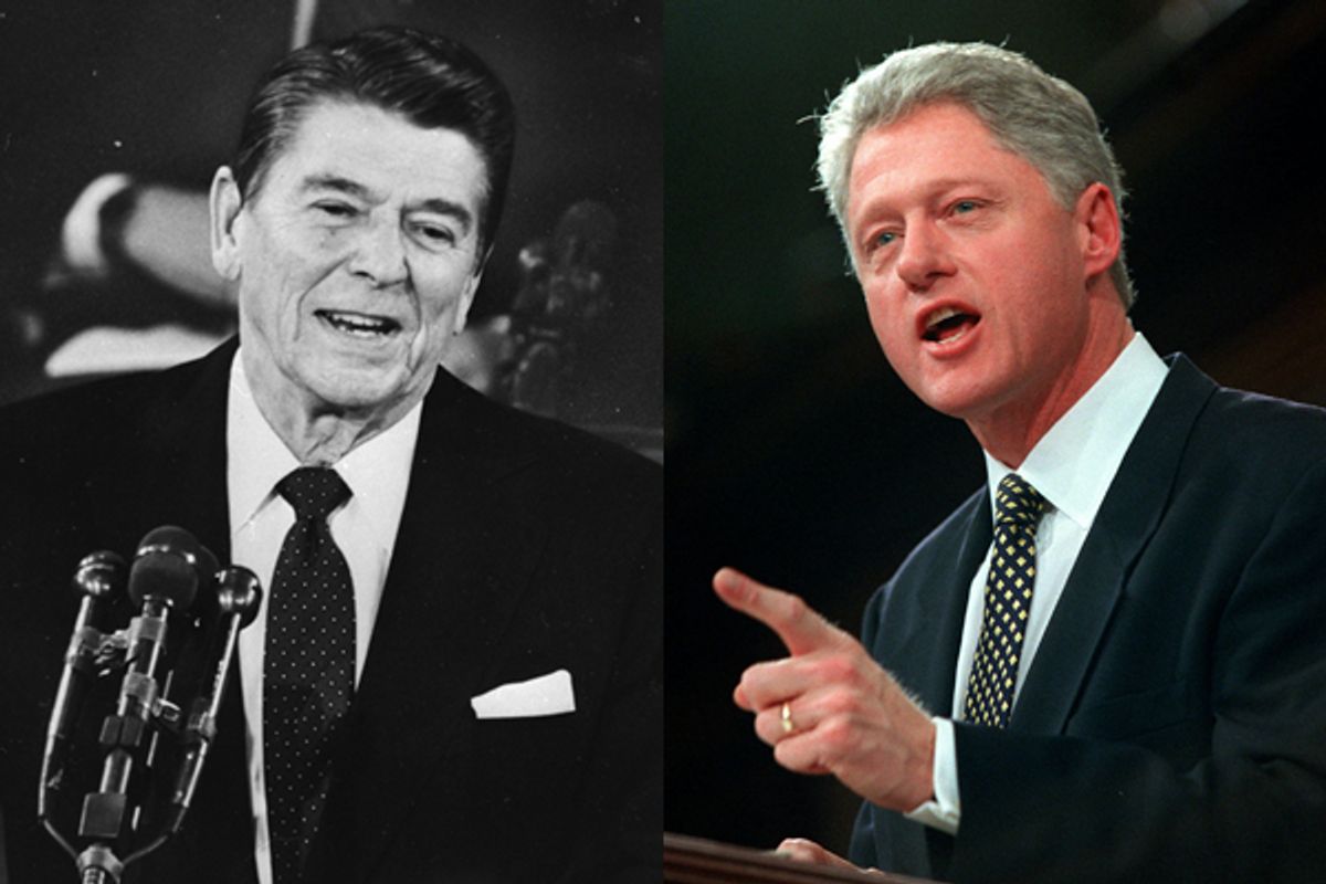 Former presidents Ronald Reagan and Bill Clinton giving their State of the Union addresses