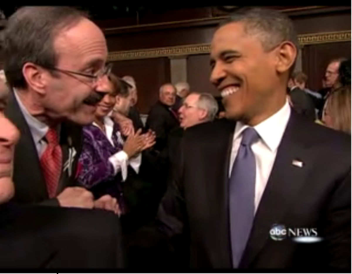 Rep. Eliot Engel, one of the "aisle hogs" identified by Salon, gets his moment with President Obama Tuesday night
