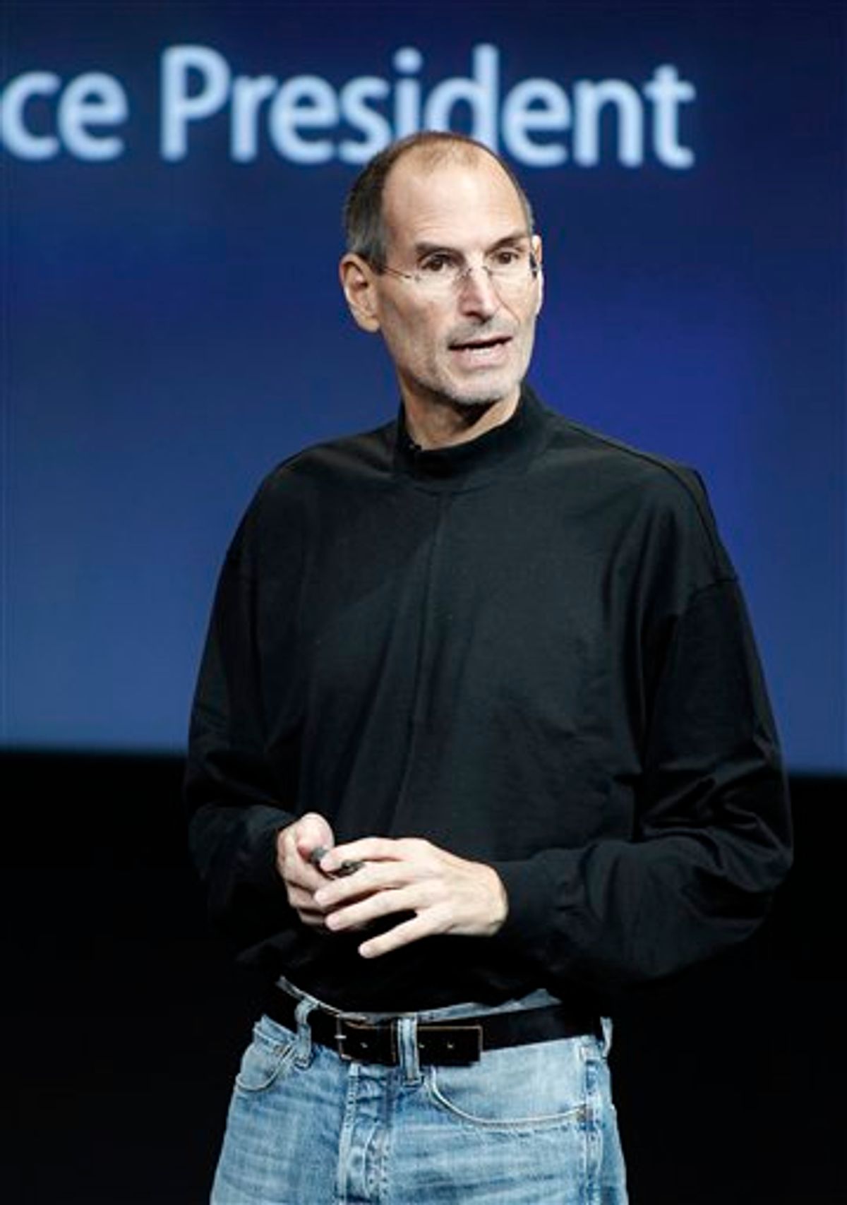 Apple CEO Steve Jobs speaks at an Apple event at Apple headquarters in Cupertino, Calif., Wednesday, Oct. 20, 2010, announcing a new version of iLife, Apple Inc.'s programs for managing photos, editing videos and other tasks. (AP Photo/Tony Avelar) (AP)
