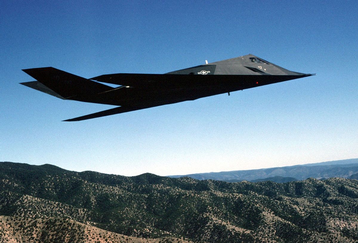 *FILE* In this undated file photo providd by the Department of Defense, the F-117A Nighthawk Stealth fighter from the 49th Fighter Wing, 9th Fighter Squadron, from Holloman Air Force Base, N.M. flies during a training mission over the New Mexico desert. Holloman Air Force Base will say farewell to the F-117 Nighthawk, which the nation is retiring from its arsenal after 27 years. The last F-117s scheduled to fly will leave Holloman on Monday, April 21, 2008, then stop in Palmdale, Calif., for another retirement ceremony before arriving at their final destination _ Tonopah Test Range Airfield in Nevada, where the fighter made its first flight in 1981. ( AP Photo/U.S. Air Force, Staff Sgt. Andy Dunaway/HO) (Associated Press)