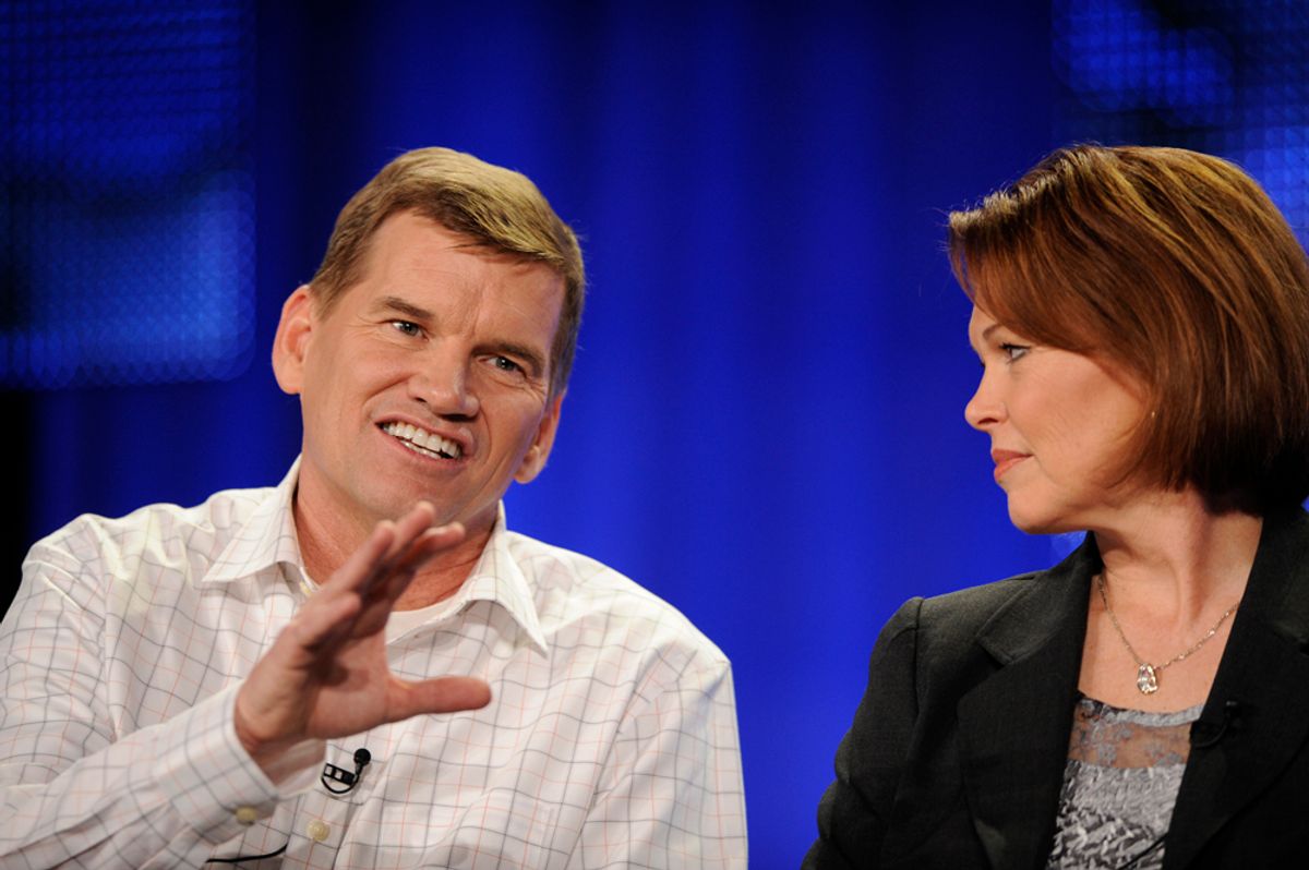 Ted Haggard (L) and his wife Gayle answer questions during the HBO panel for the documentary "The Trials of Ted Haggard" at the Television Critics Association winter press tour in Los Angeles January 9, 2009. Haggard, the powerful U.S. evangelist who fell from grace in 2006 amid a gay sex scandal, returned to the spotlight on Friday saying his faith was stronger but he wished people had been more forgiving.  REUTERS/Phil McCarten (UNITED STATES) (Â© Phil Mccarten / Reuters)