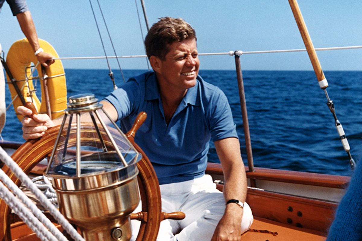 President Kennedy sailing aboard the U.S. Coast Guard yacht "Manitou" in August 1962.