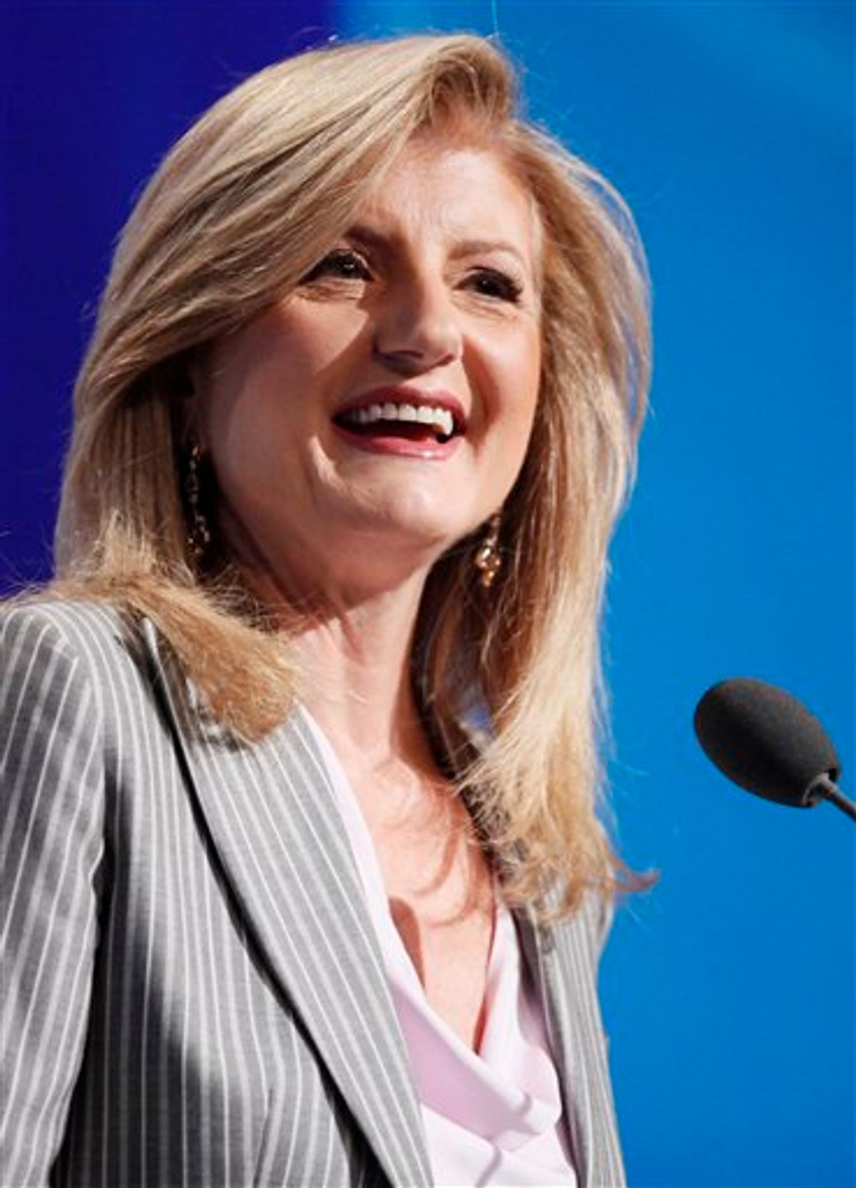FILE - In this Sept. 23, 2010 file photo, Arianna Huffington speaks at the Clinton Global Initiative in New York.   It was announced Monday Feb. 7, 2011 that AOL Inc. is buying online news hub Huffington Post and that Huffington will be put in charge of AOL's growing array of content.  (AP Photo/Mark Lennihan, file) (AP)