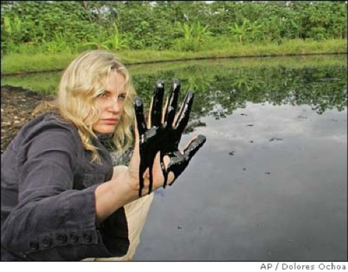 Actress Daryl Hannah visits Ecuador's oil region in June, 2010, where locals say drilling by Chevron caused irreparable environmental damage.  