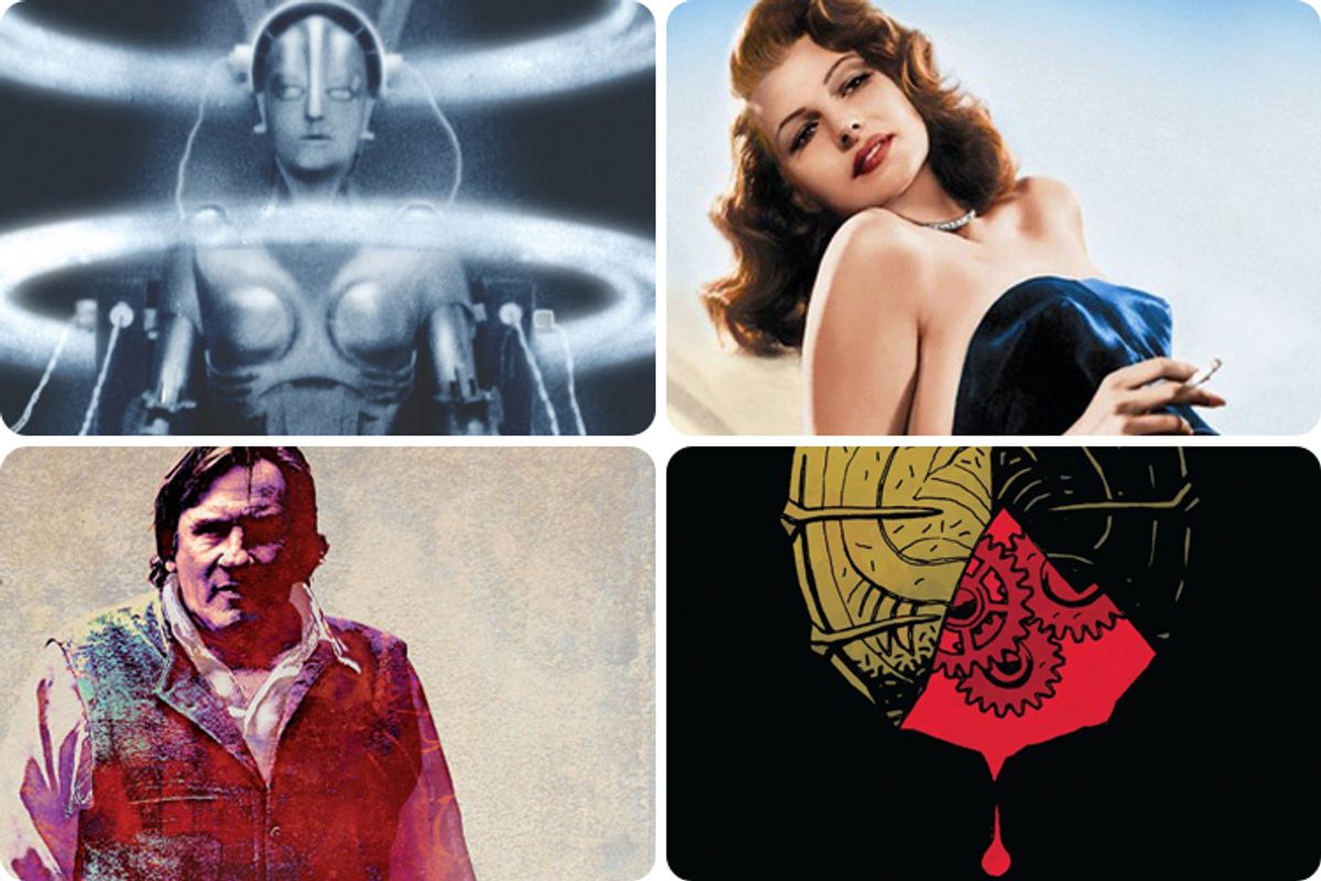 Clockwise, top left: "Metropolis,""The Films of Rita Hayworth," "Cronos," "Inspector Bellamy"