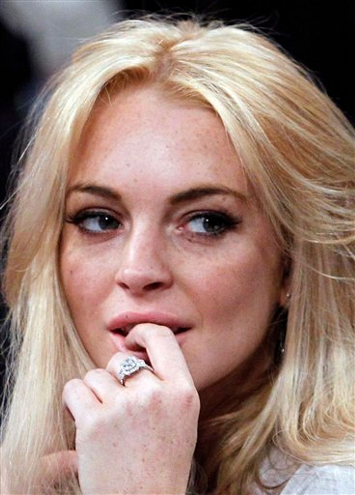 FILE - In this Jan. 9, 2011 file photo, Lindsay Lohan attends the Los Angeles Lakers New York Knicks NBA basketball game in Los Angeles. (AP Photo/Alex Gallardo, File) (AP)