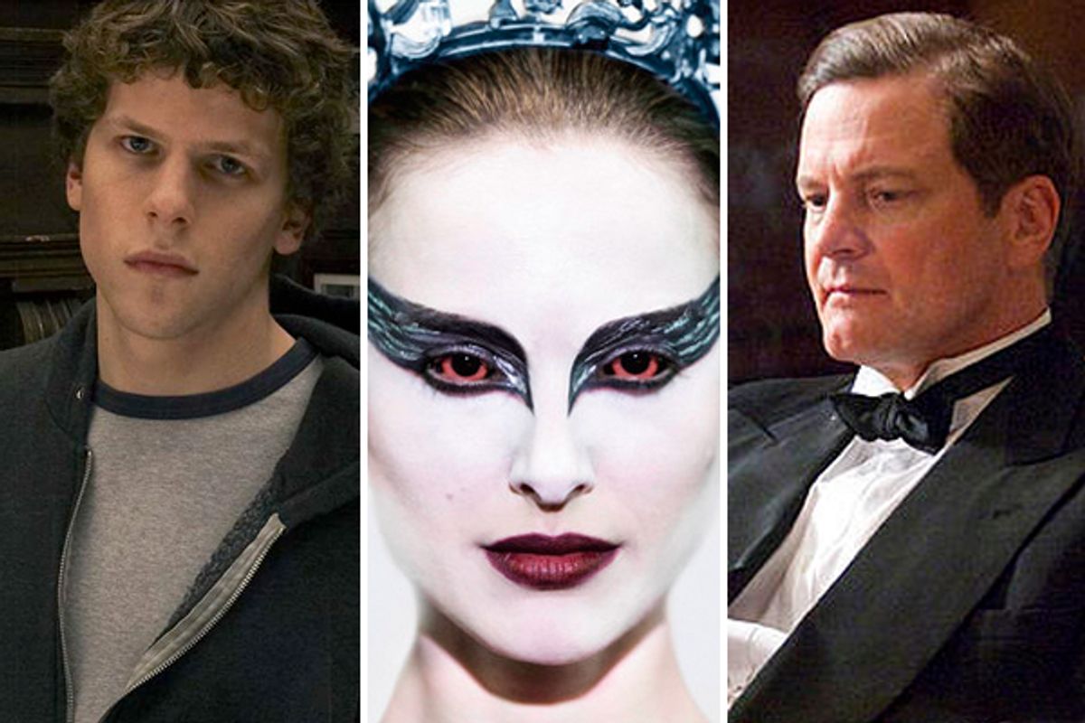 Stills from "Social Network," "Black Swan," and "The King's Speech"