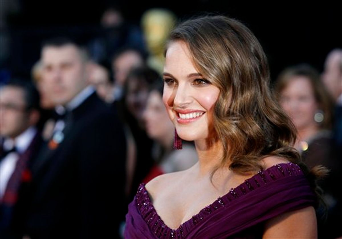 Actress Natalie Portman arrives before the 83rd Academy Awards on Sunday, Feb. 27, 2011, in the Hollywood section of Los Angeles. (AP Photo/Matt Sayles)  (AP)