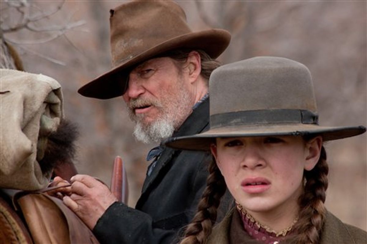 In this undated film publicity image released by Paramount Pictures, Jeff Bridges, left, and Hailee Steinfeld are shown in a scene from "True Grit."  The film was nominated for an Academy Award for best film, Tuesday, Jan. 25, 2011. The Oscars will be presented Feb. 27 at the Kodak Theatre in Hollywood. (AP Photo/Paramount Pictures)  (AP)