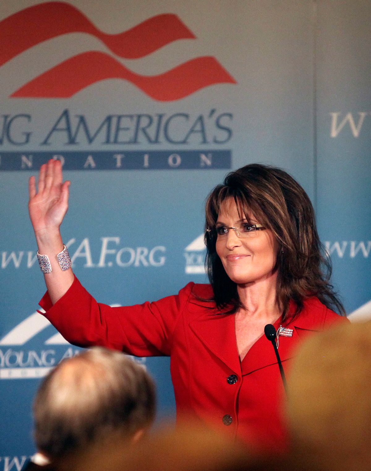 Former Republican vice Presidential candidate and Alaskan Governor Sarah Palin receives a standing ovation as she arrives at the Reagan Ranch Center in Santa Barbara, Friday Feb. 4, 2011. Palin was the headline speaker for  the Ronald Reagan Centennial celebration opening reception hosted by the Young Americans Foundation.  (AP Photo/Spencer Weiner) (Spencer Weiner)