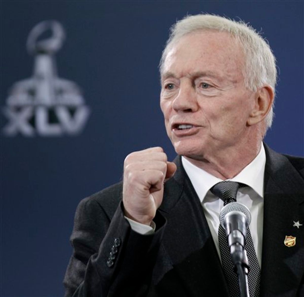Dallas Cowboys owner Jerry Jones talks about his team during a news conference Tuesday, Feb. 1, 2011, in Dallas. The Pittsburgh Steelers will play the Green Bay Packers in Super Bowl XLV at Cowboys Stadium Sunday, Feb. 6, 2011. (AP Photo/David J. Phillip) (AP)