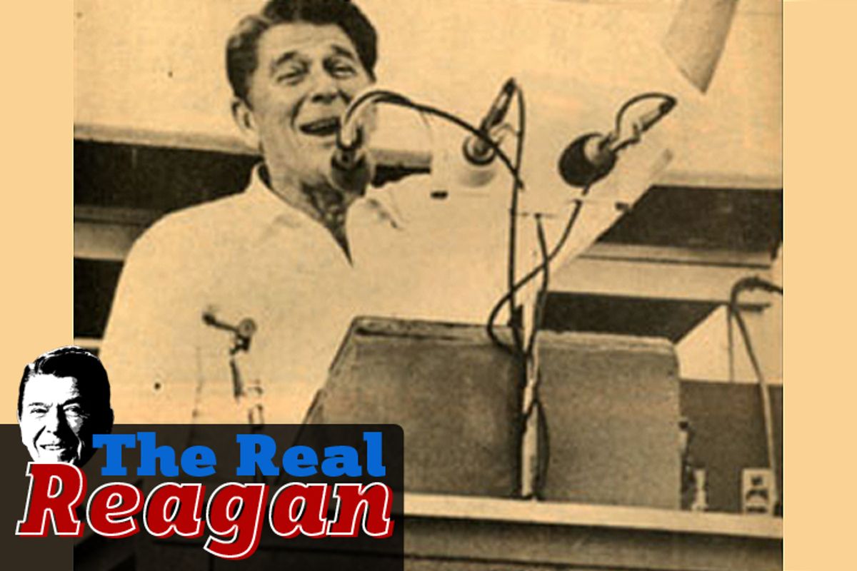 Candidate Ronald Reagan speaks at the Neshoba County Fair in Mississippi in 1980.
