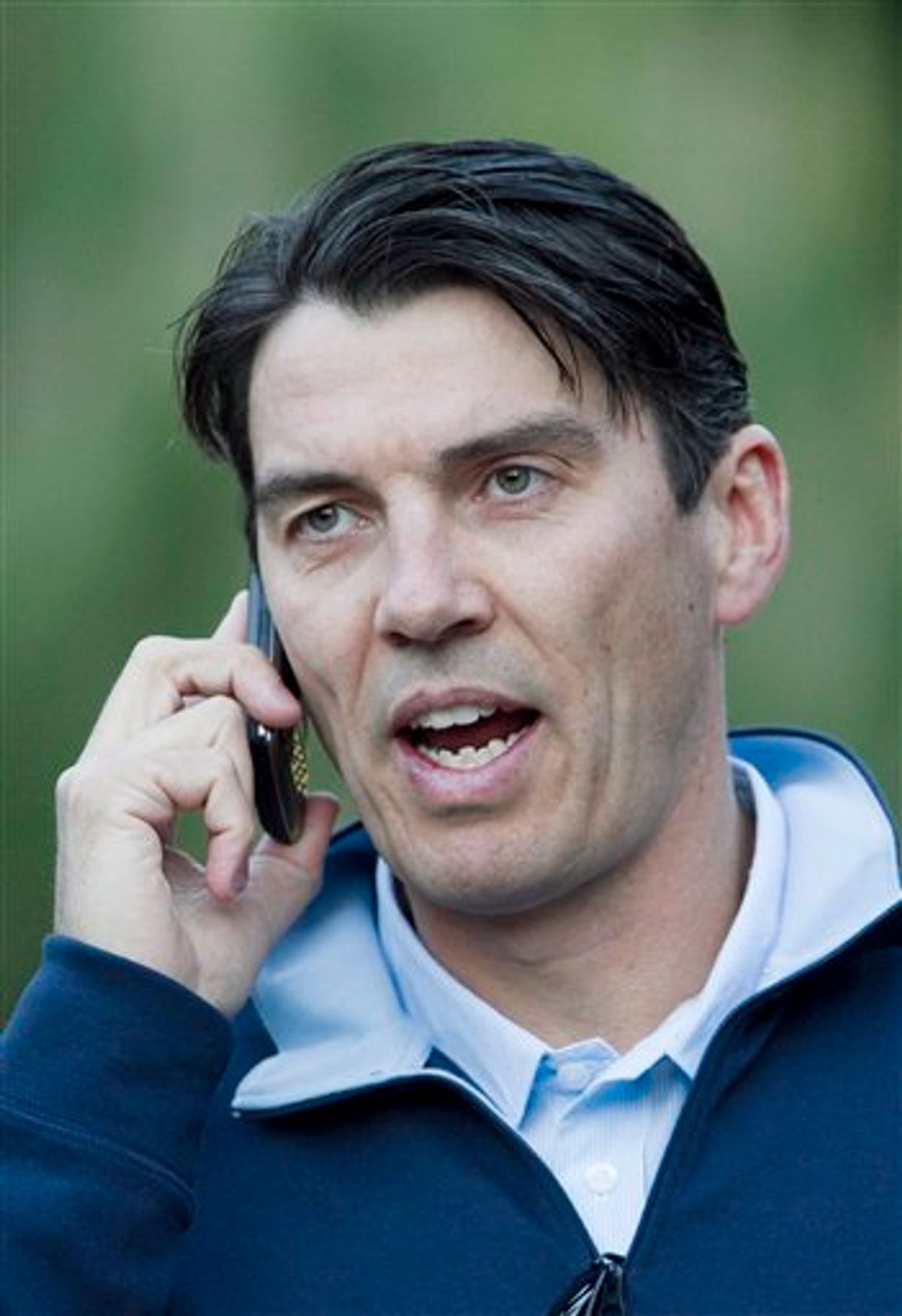 FILE - In this July 8, 2010 file photo, AOL Chairman and CEO Tim Armstrong talks on the phone as he walks to a morning session at the annual Allen & Co. media summit in Sun Valley, Idaho. Online company AOL Inc. is buying online news hub Huffington Post Monday, Feb. 7, 2011, in a $315 million deal that represents a bold bet on the future of online news.(AP Photo/Nati Harnik)    (AP)