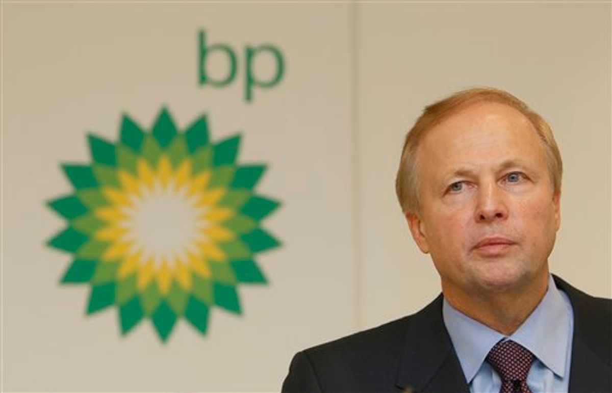BP PLC's CEO Bob Dudley during a results media conference at their headquarters in London, Tuesday, Feb. 1, 2011. BP announced Tuesday it is resuming dividend payouts for the first time since the Gulf of Mexico well disaster, despite suffering its first full-year loss since 1992, and plans to sell off almost half of its U.S. refinery business. BP said a stronger-than-expected end to 2010, in which high oil prices lifted fourth quarter profit by 30 percent, was not enough to avoid a full-year loss of $3.7 billion. It raised to $40.9 billion its estimate for the overall cost of the spill, the charge covering the cost of the explosion aboard the Deepwater Horizon rig, which killed 11 workers in April, as well as plugging the well and cleaning up the southern U.S. coast. (AP Photo/Alastair Grant) (AP)