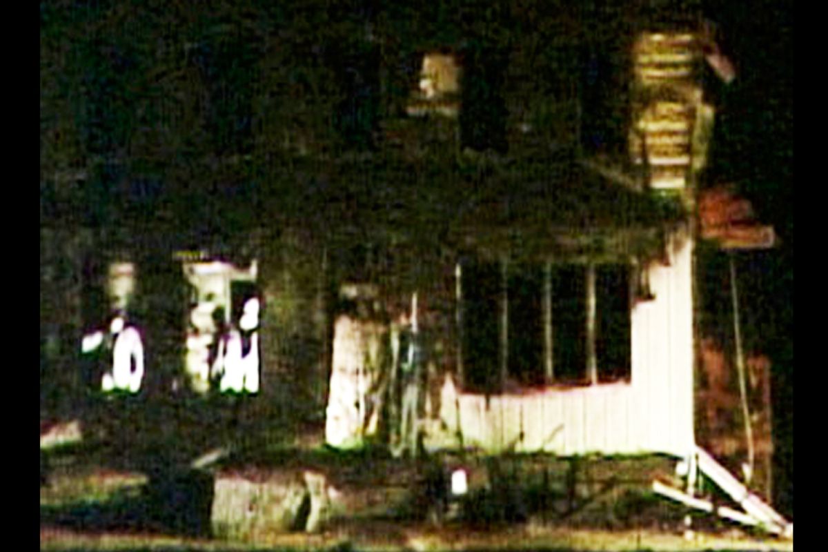 This image from video provided by WHP TV shows the charred remains of a Blain, Pennsylvania farm house where seven children died after the house caught fire Tuesday night.