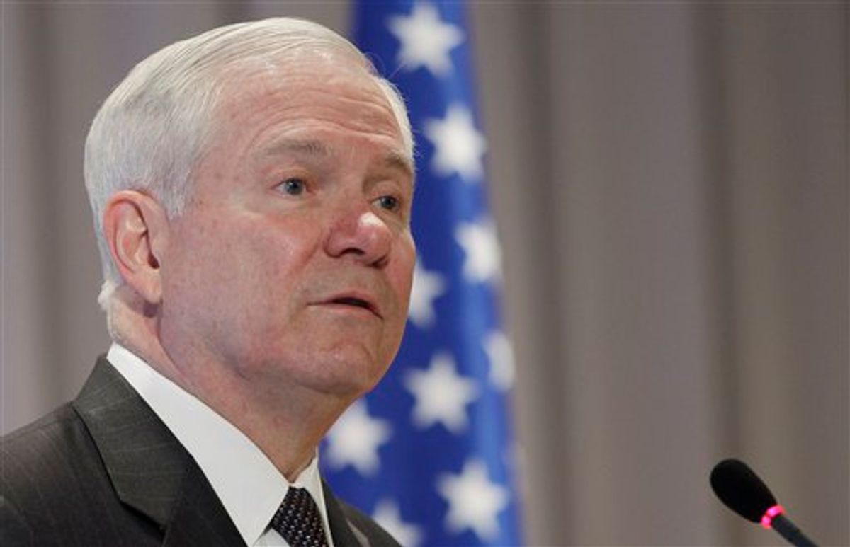 U.S. Defense Secretary Robert Gates addresses military officers at the Naval Museum in St. Petersburg, Russia, Monday, March 21, 2011. (AP Photo/Charles Dharapak, Pool) (AP)