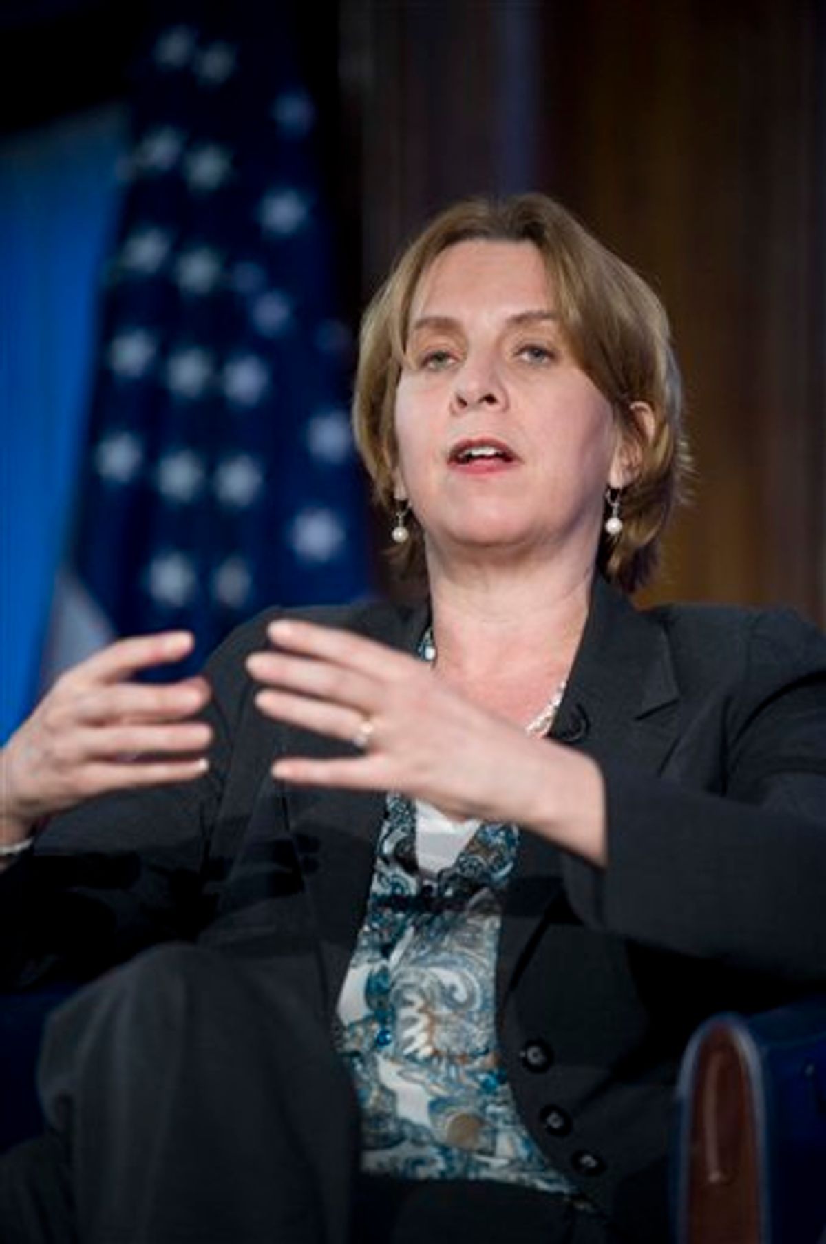 ** FILE ** In this March 24, 2009 file photo, President and CEO of NPR Vivian Schiller appears on The Kalb Report at the National Press Club in Washington.  NPR says CEO Vivian Schiller resigns in aftermath of fundraiser's remarks on hidden video.  (AP Photo/Kevin Wolf)   (AP)